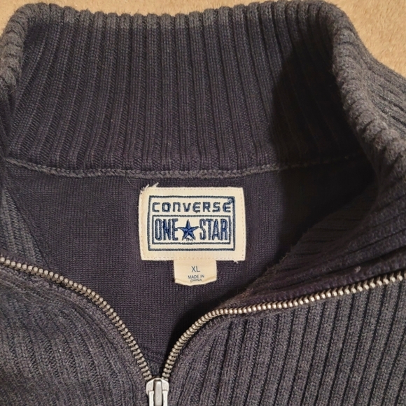 Converse Men's One Star Zip Up Sweater. Dark Gray Long Sleeve - Picture 3 of 6